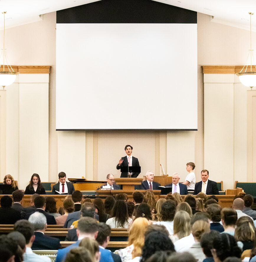 Students in church meeting