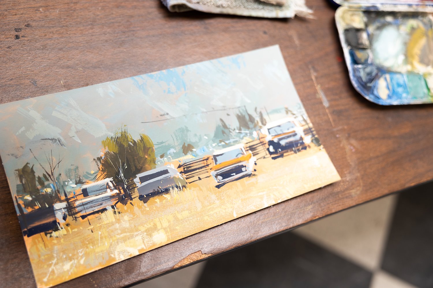 Plein air gouache painting.