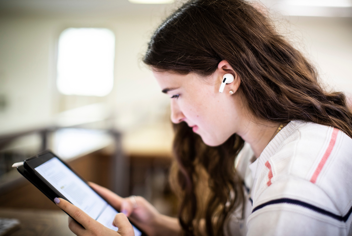 Student with AirPods