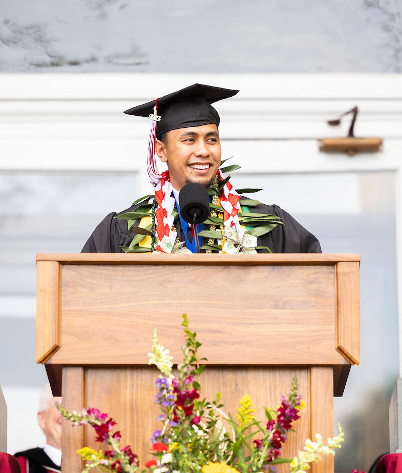 Jacob Taloa speaking at commencement