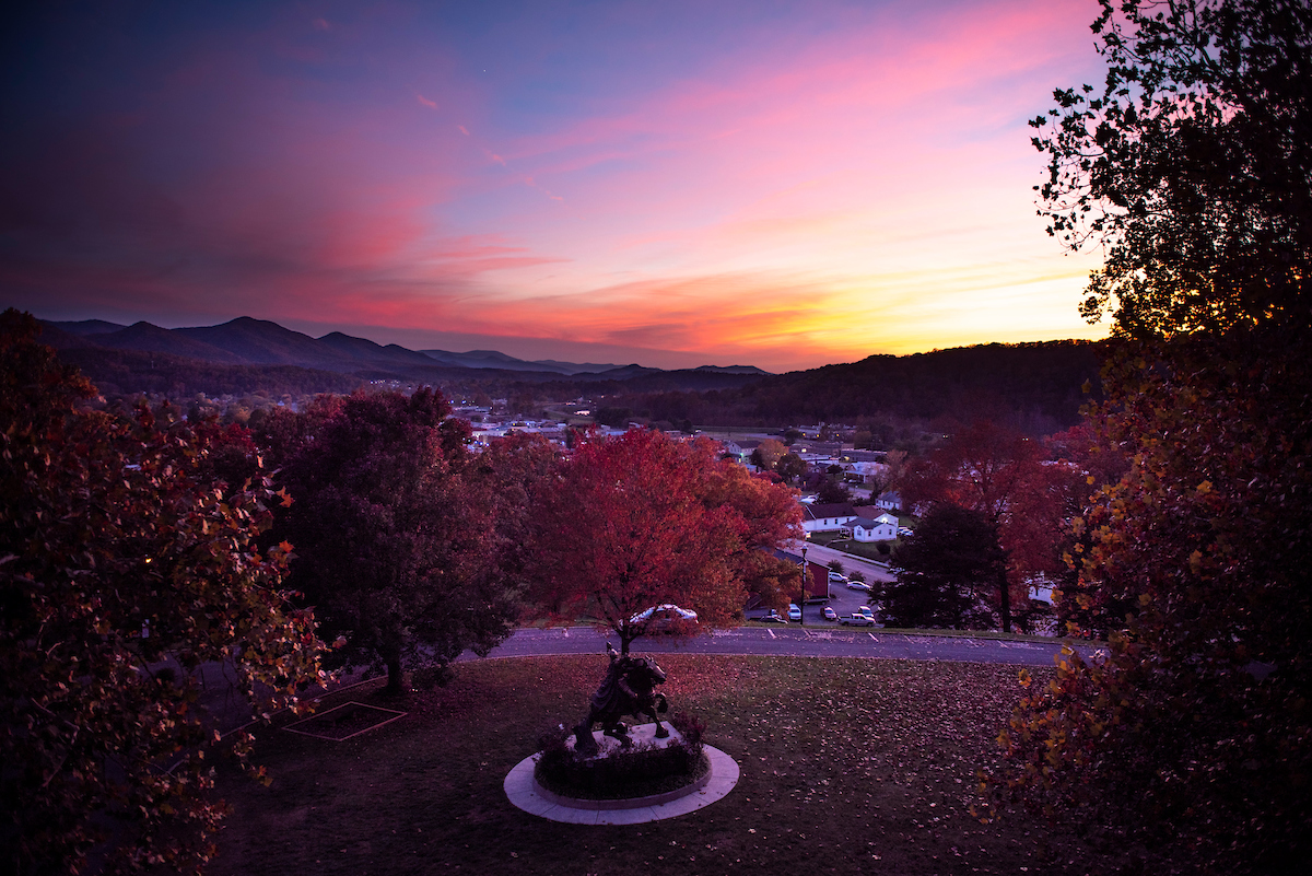 Image of campus with the sunset
