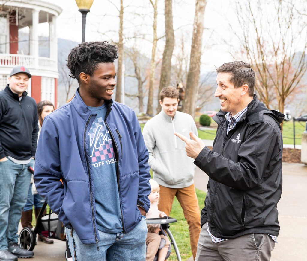 Admissions counselor giving a campus tour